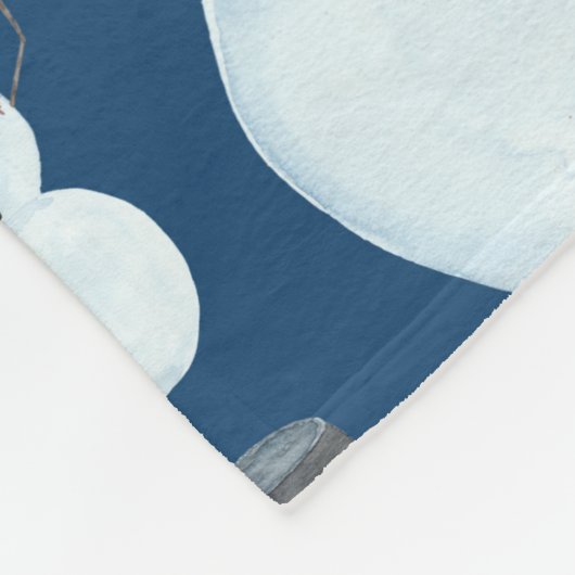 可愛い霜の降りた青雪だるま水彩柄 フリースブランケット (角)