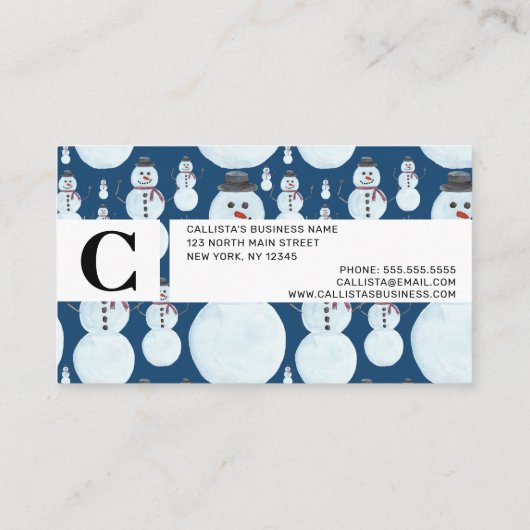 可愛い霜の降りた青雪だるま水彩柄 予約カード (裏面)