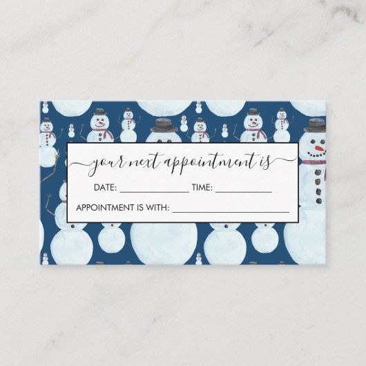 可愛い霜の降りた青雪だるま水彩柄 予約カード (正面)