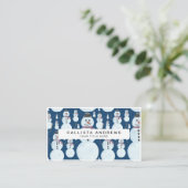 可愛い霜の降りた青雪だるま水彩柄 名刺 (スタンド正面)