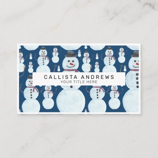 可愛い霜の降りた青雪だるま水彩柄 名刺 (正面)