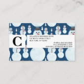 可愛い霜の降りた青雪だるま水彩柄 紹介カード (裏面)