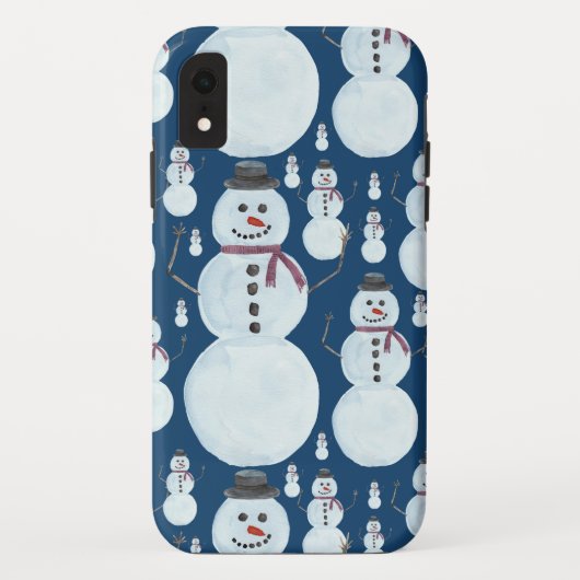 可愛い霜の降りた青雪だるま水彩柄 Case-Mate iPhoneケース (裏面)