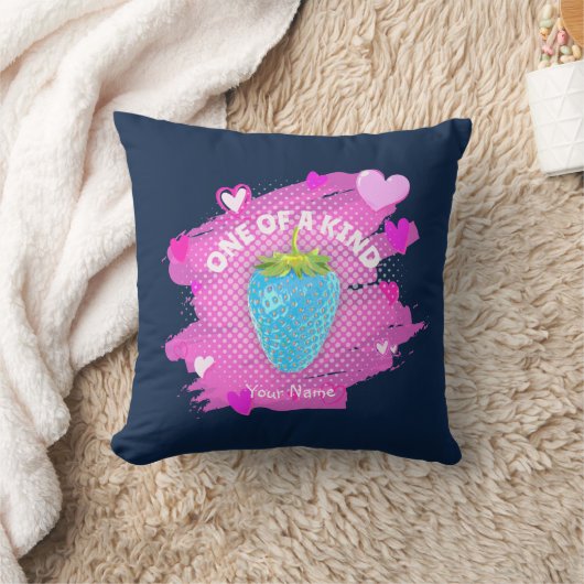 可愛い青いちごハートピンクの一種 クッション (ブランケット)