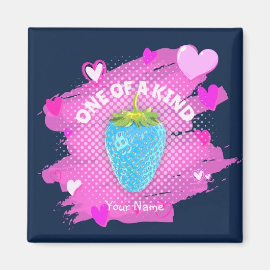 可愛い青いちごハートピンクの一種 マグネット (正面)