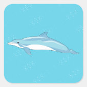 可愛い青いイルカがビーチ スクエアシール (正面)
