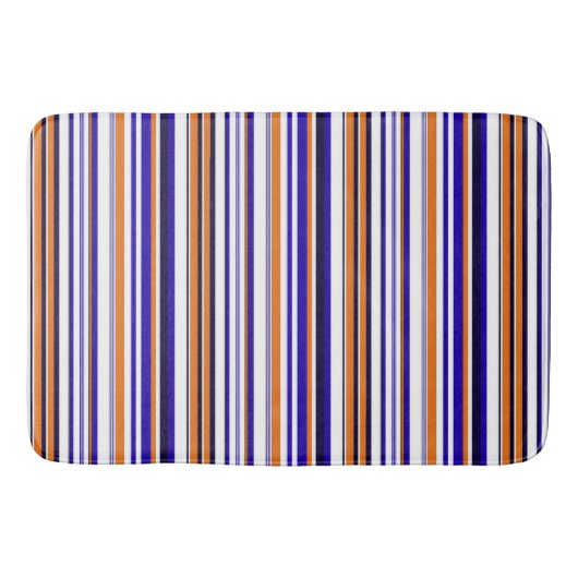 可愛い青いオレンジストライプ色 バスマット (正面)