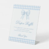 可愛い青いギンガムボウ男の赤ちゃんおむつラッフル 台座サイン (正面)