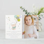 可愛い青いクマの風船の写真任意の年齢誕生日 サンキューカード (スタンド正面)