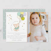 可愛い青いクマの風船の写真任意の年齢誕生日 サンキューカード (正面/裏面)