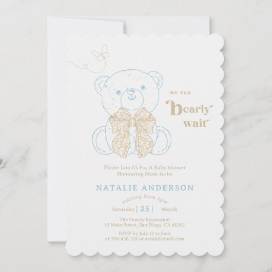 可愛い青いクマ我々は赤ちゃんシャワーを待つことができる 招待状 (正面)