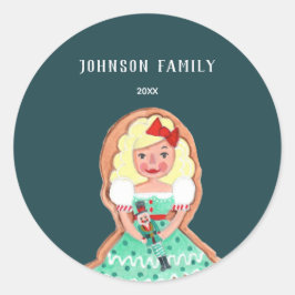 可愛い青いクリスマスクッキーくるみ割り ラウンドシール