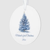可愛い青いクリスマスツリーパーソナライズされたベビー初 オーナメント (正面)