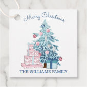 可愛い青いクリスマスツリーメリークリスマス フェイバータグ (正面)