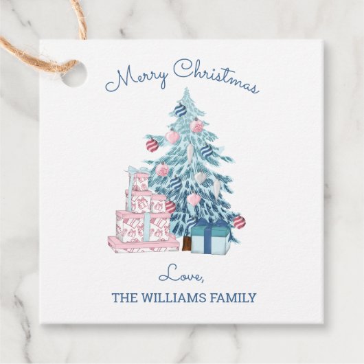 可愛い青いクリスマスツリーメリークリスマス フェイバータグ (正面)