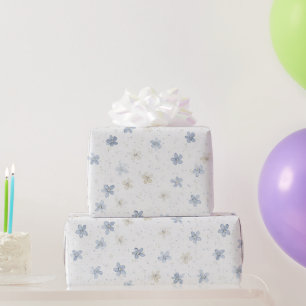 可愛い青いクリーム色の花 誕生日 ラッピングペーパー