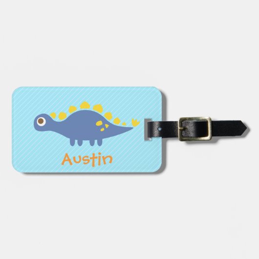 可愛い青いステゴサウルス恐竜のパーソナライズされた子供 ラゲッジタグ (正面横)