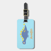 可愛い青いステゴサウルス恐竜のパーソナライズされた子供 ラゲッジタグ (正面縦)