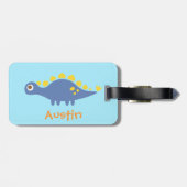 可愛い青いステゴサウルス恐竜のパーソナライズされた子供 ラゲッジタグ (裏面横)