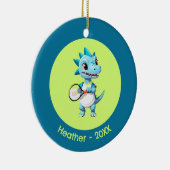 可愛い青いテニスの恐竜 セラミックオーナメント (右)