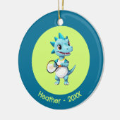 可愛い青いテニスの恐竜 セラミックオーナメント (左)