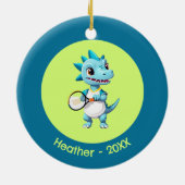 可愛い青いテニスの恐竜 セラミックオーナメント (裏面)