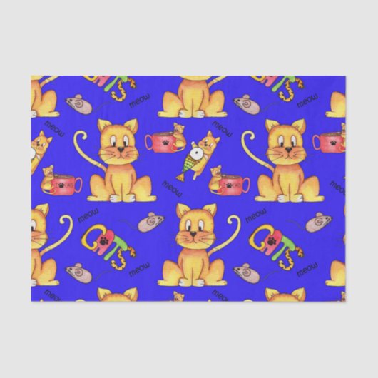 可愛い青いニャー猫 薄葉紙 (正面)