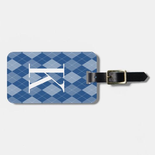 可愛い青いパタアーガイル柄のーンの旅行荷物タグ ラゲッジタグ (正面横)