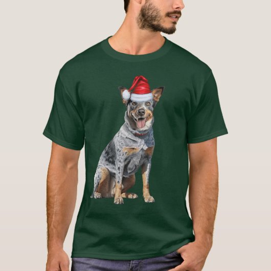 可愛い青いヒーラー犬の愛のクリスマスおもしろい Tシャツ (正面)