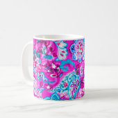 可愛い青いピンクの花柄 コーヒーマグカップ (正面左)