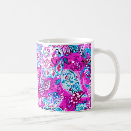 可愛い青いピンクの花柄 コーヒーマグカップ (右)