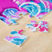 可愛い青いピンクの花柄 ジグソーパズル (側面)