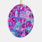 可愛い青いピンクの花柄 セラミックオーナメント (右)