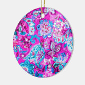 可愛い青いピンクの花柄 セラミックオーナメント (左)