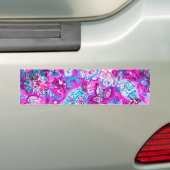 可愛い青いピンクの花柄 バンパーステッカー (車上)
