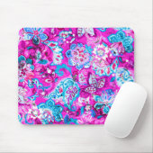 可愛い青いピンクの花柄 マウスパッド (マウス)