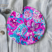 可愛い青いピンクの花柄 缶バッジ (インサイチュ)