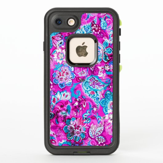 可愛い青いピンクの花柄 LifeProof iPhoneケース (裏面)