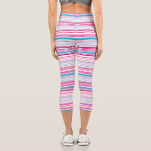 可愛い青いピンクストライプ色 カプリレギンス (裏面)