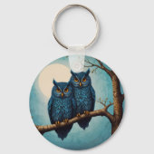 可愛い青いフクロウが枝に座っている キーホルダー (裏面)