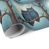 可愛い青いフクロウが枝に座っている ラッピングペーパー (ロールコーナー)