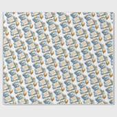 可愛い青いベビークマと金ゴールドバルーン幸せなb日 ラッピングペーパー (フラット)