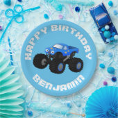 可愛い青いモンスタートラックパーソナライズされた漫画 ペーパープレート (パーティー)