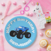 可愛い青いモンスタートラックパーソナライズされた漫画 ペーパープレート (パーティー)