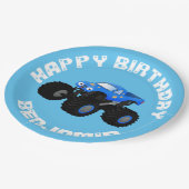 可愛い青いモンスタートラックパーソナライズされた漫画 ペーパープレート (アングル)