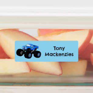 可愛い青いモンスタートラックパーソナライズされた漫画 ラベル