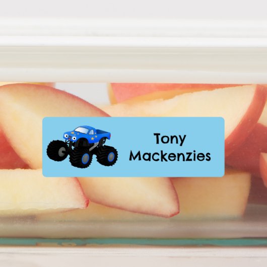 可愛い青いモンスタートラックパーソナライズされた漫画 ラベル (貼付)