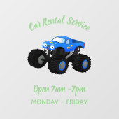 可愛い青いモンスタートラック漫画イラストレーション ウィンドウサイン (シート)