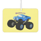 可愛い青いモンスタートラック漫画イラストレーション カーエアーフレッシュナー (正面)