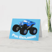 可愛い青いモンスタートラック漫画イラストレーション カード (正面)